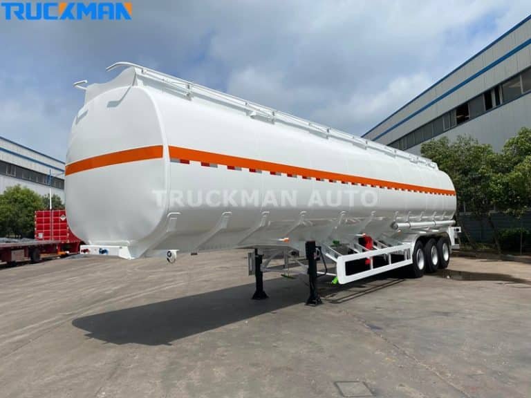 newly manufactured TRUCKMAN AUTO fuel tanker trailer at the factory, ready for deployment to enhance logistics in fuel distribution