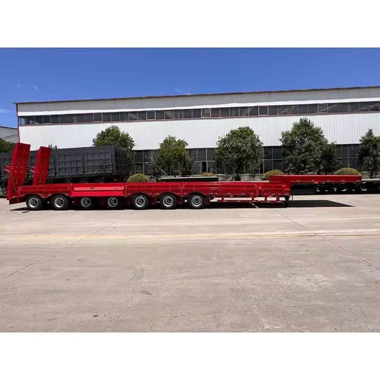 Container semi-trailer, designed to carry heavy loads and ensure stable weight distribution