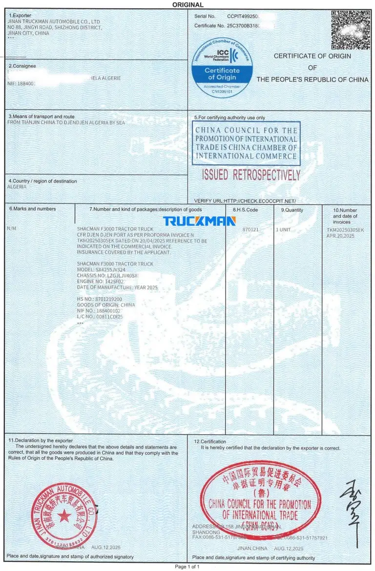 CO certificate