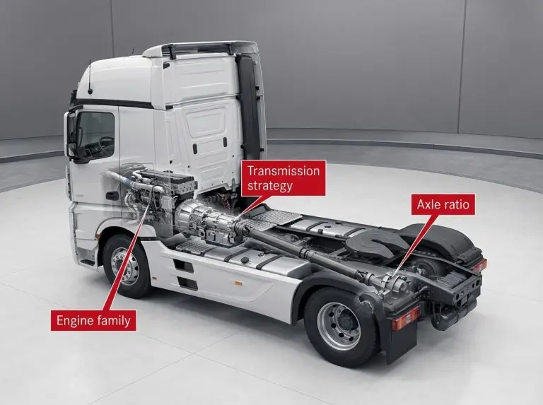 The powertrain system path of the Shacma heavy-duty tractor truck, from the engine to the gearbox, driveshaft, and rear axle.