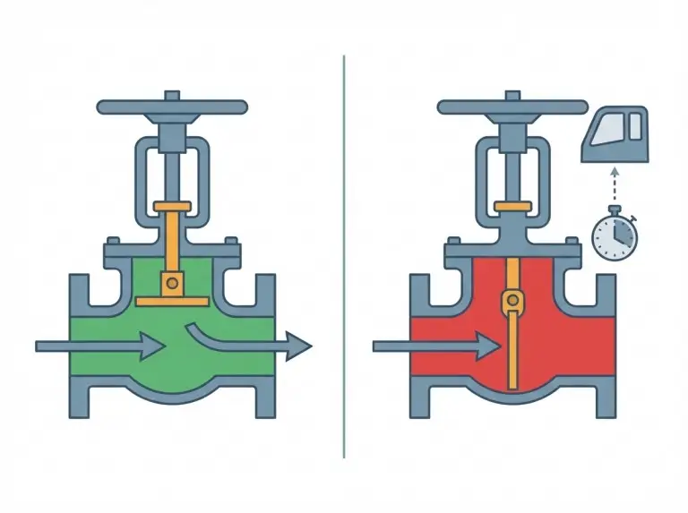 Diagram showing emergency internal valve in open and closed states with 30-second closure requirement