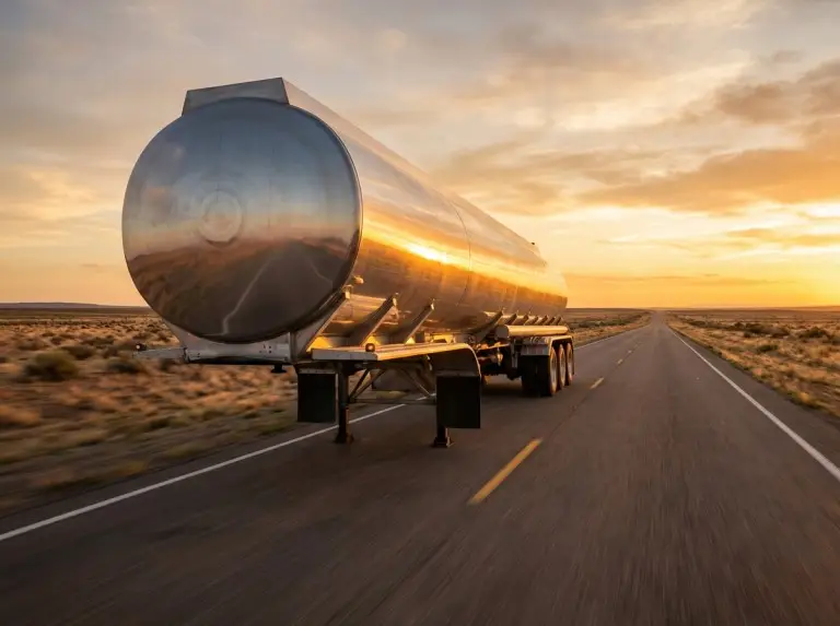 Fuel tanker trailer in transit on highway