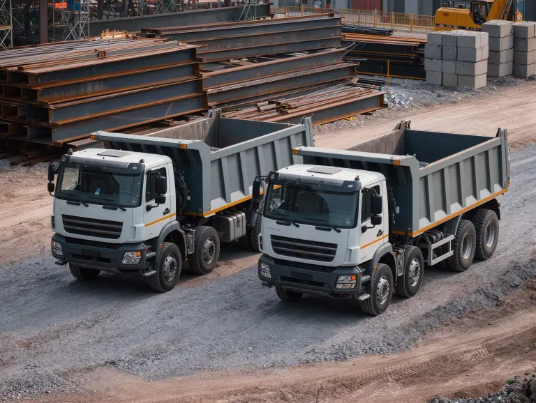 6x4 vs 8x4 dump truck axle configuration side by side on construction site