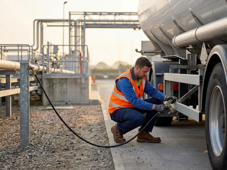 driver performing grounding check before fuel transfer