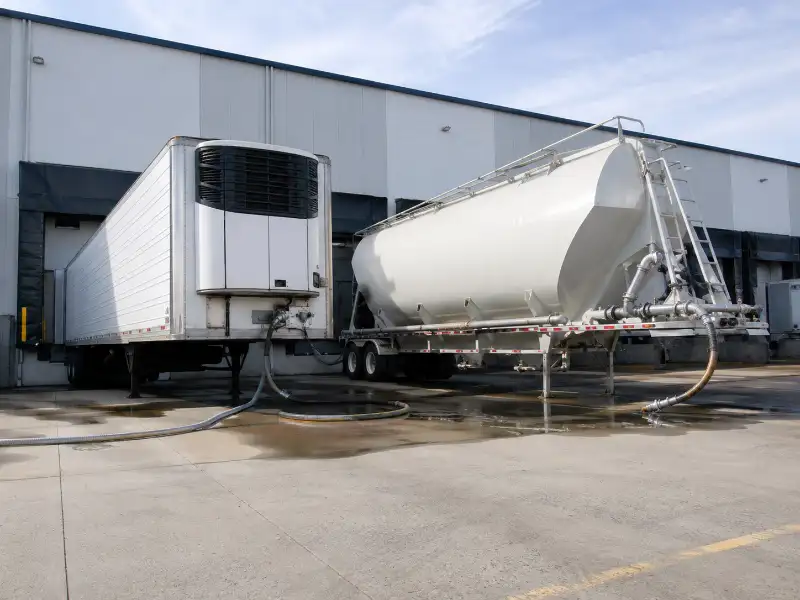 Refrigerated and dry bulk food grade trailers loading temperature-sensitive and powdered cargo